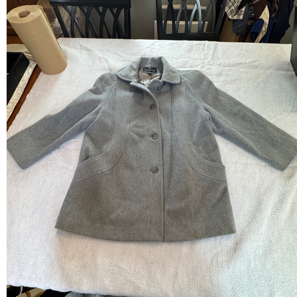 London Fog Womens Gray Wool Blend Pea Coat Mid Length Button Front Jacket XL